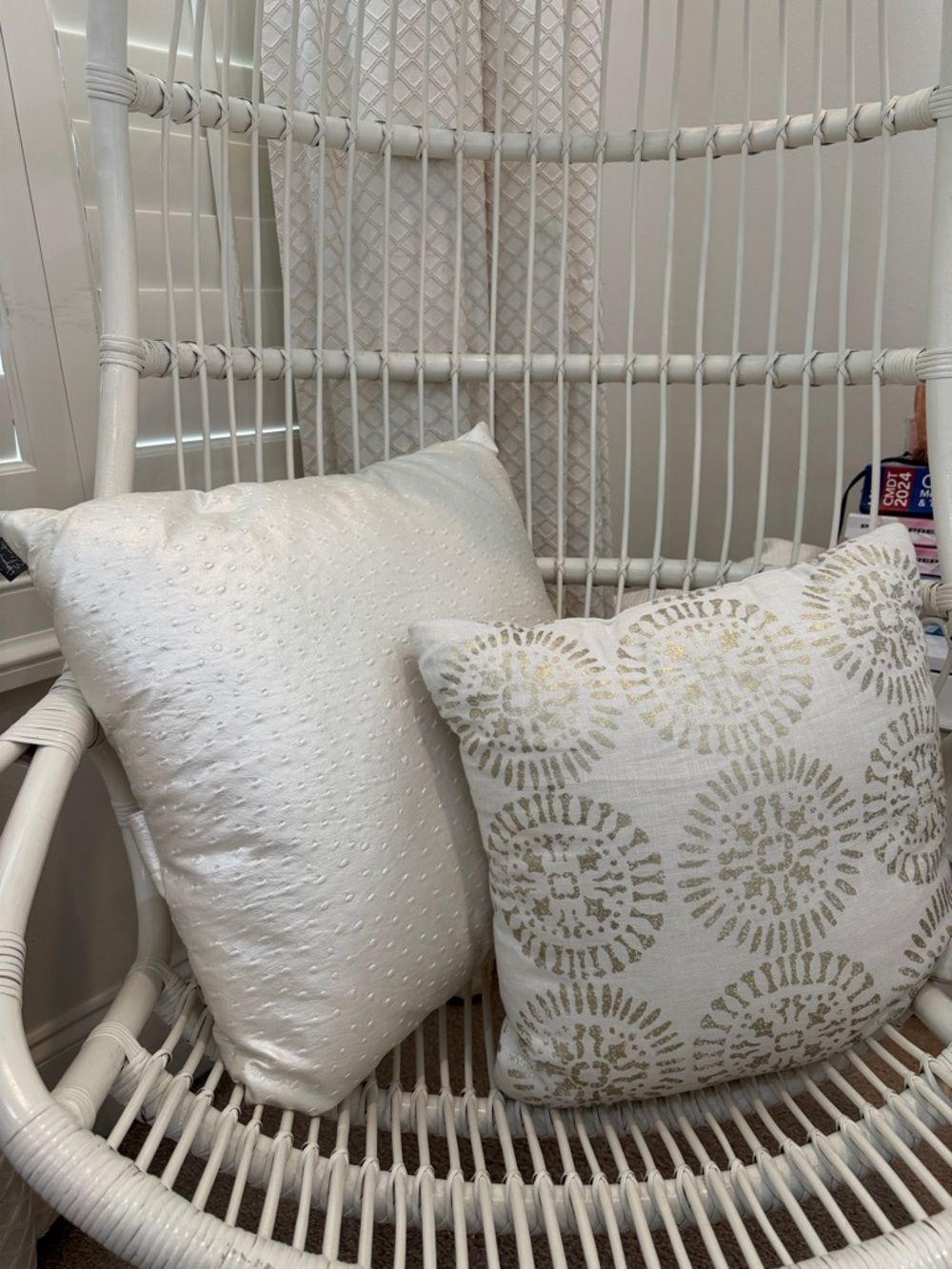 Decorative White and Gold Throw Pillow Set